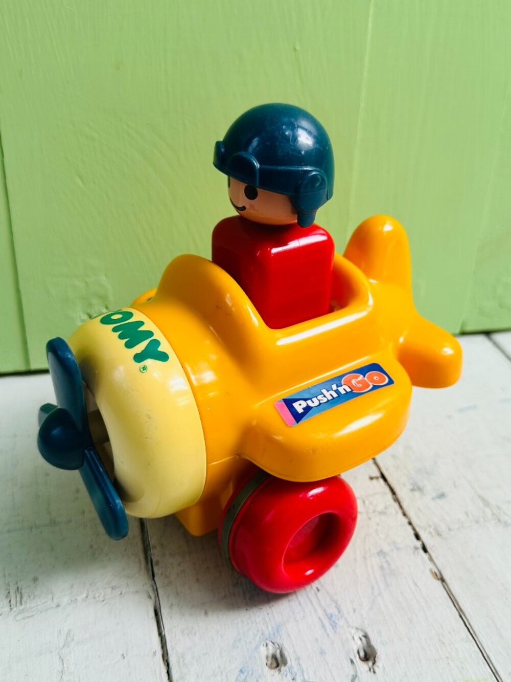 Vintage 1991 Tomy Push N Go Airplane Toy Working Pilot Plane